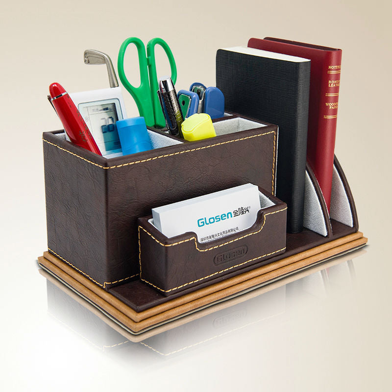 Deluxe Leather Desk Organizer